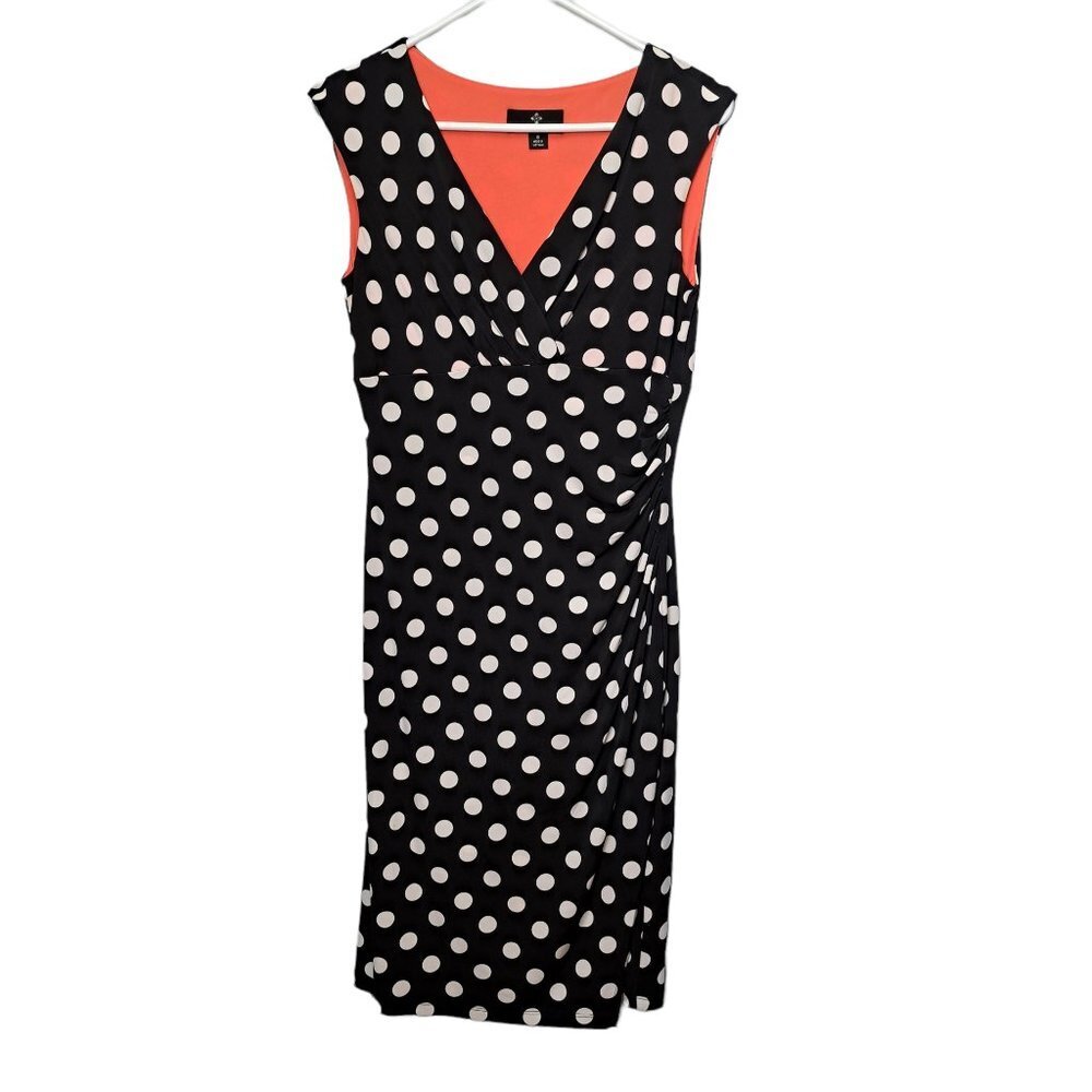 Ronni Nicole Black Orange Polka Dot Sheath Dress Size 8